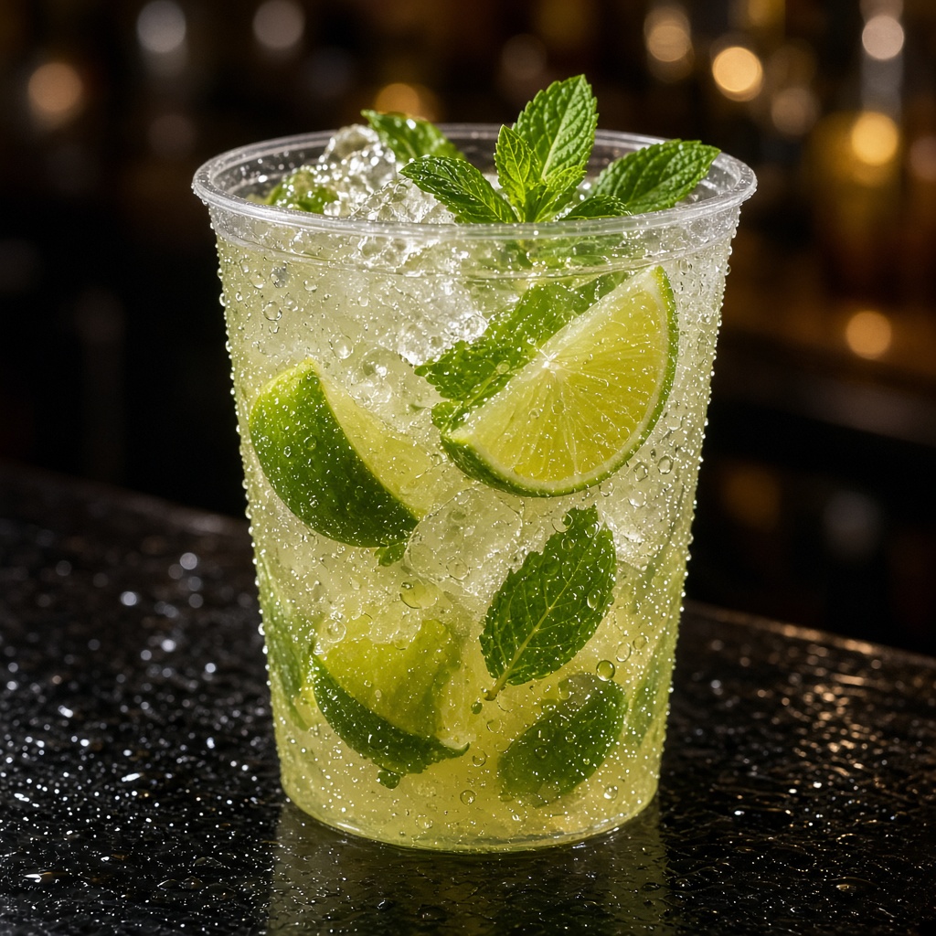 Caipirinha de limão com hortelã e gelo no copo